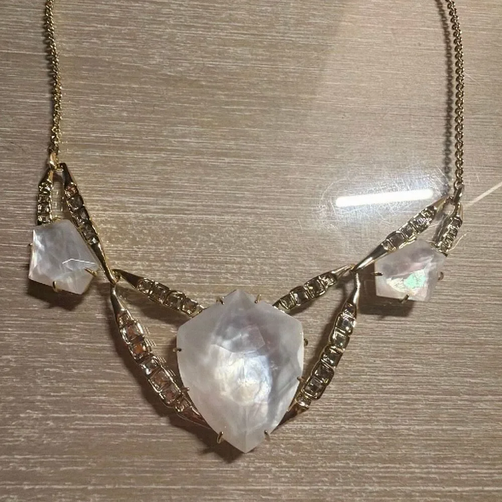 Alexis Bittar Miss Havisham Mother of Pearl & Crystal Doublet Bib Necklace